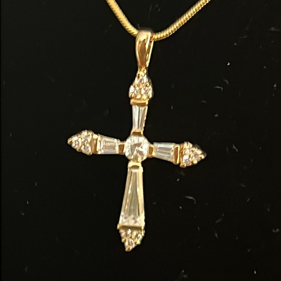 CZ Gold Plated Cross Necklace - Picture 2 of 5